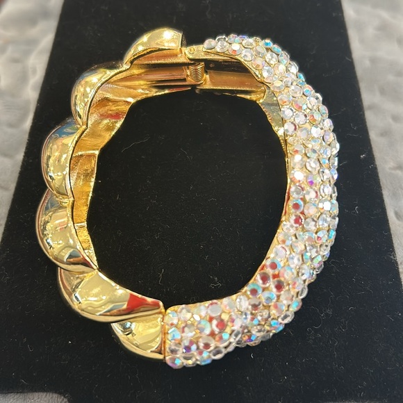 Aurora Borealis Crystal With Gold Rope Style Hinged Bracelet-boutique - Picture 3 of 12